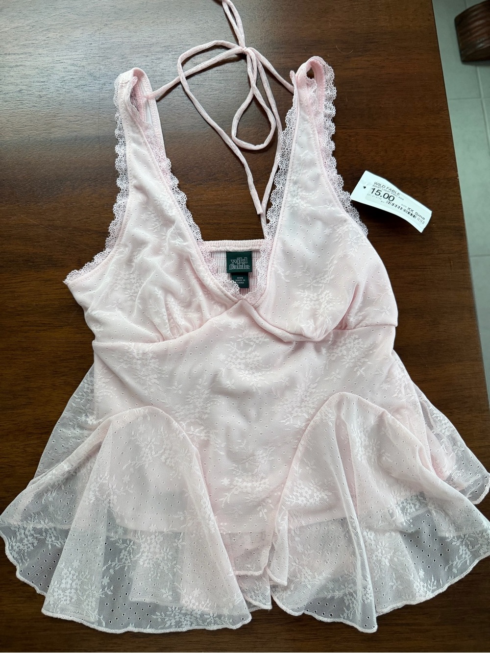 wild fable Light Pink Lace-Trim Halter Chemise